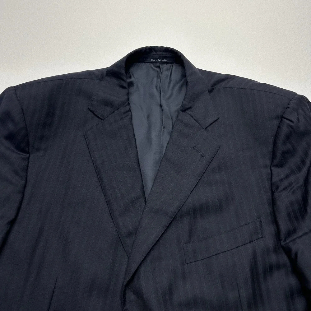 Ermenegildo Zegna Sport Coat Navy Striped Trofeo Wool 3 Button Blazer‎ 48R 58EU